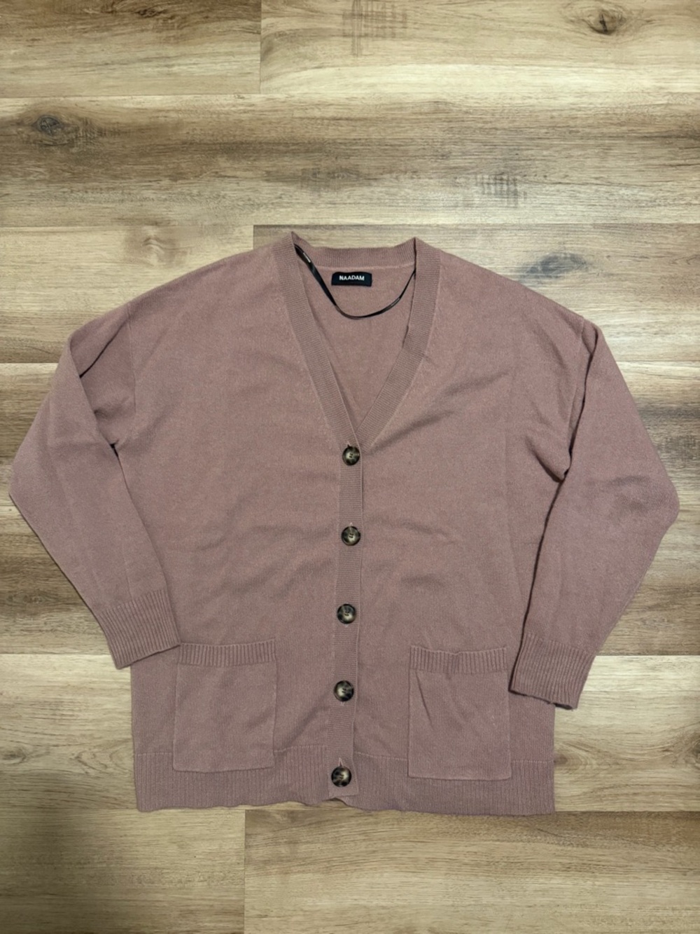 Naadam Boyfriend Cardigan Sweater Womens M Mauve 100% Cashmere Button Pockets